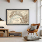 The image is a framed vintage map of the Swiss Alps, depicting the region in a detailed and intricate manner.