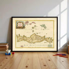 The image is a framed map of the Mediterranean region, depicting the archipelago of the island of Jersey.