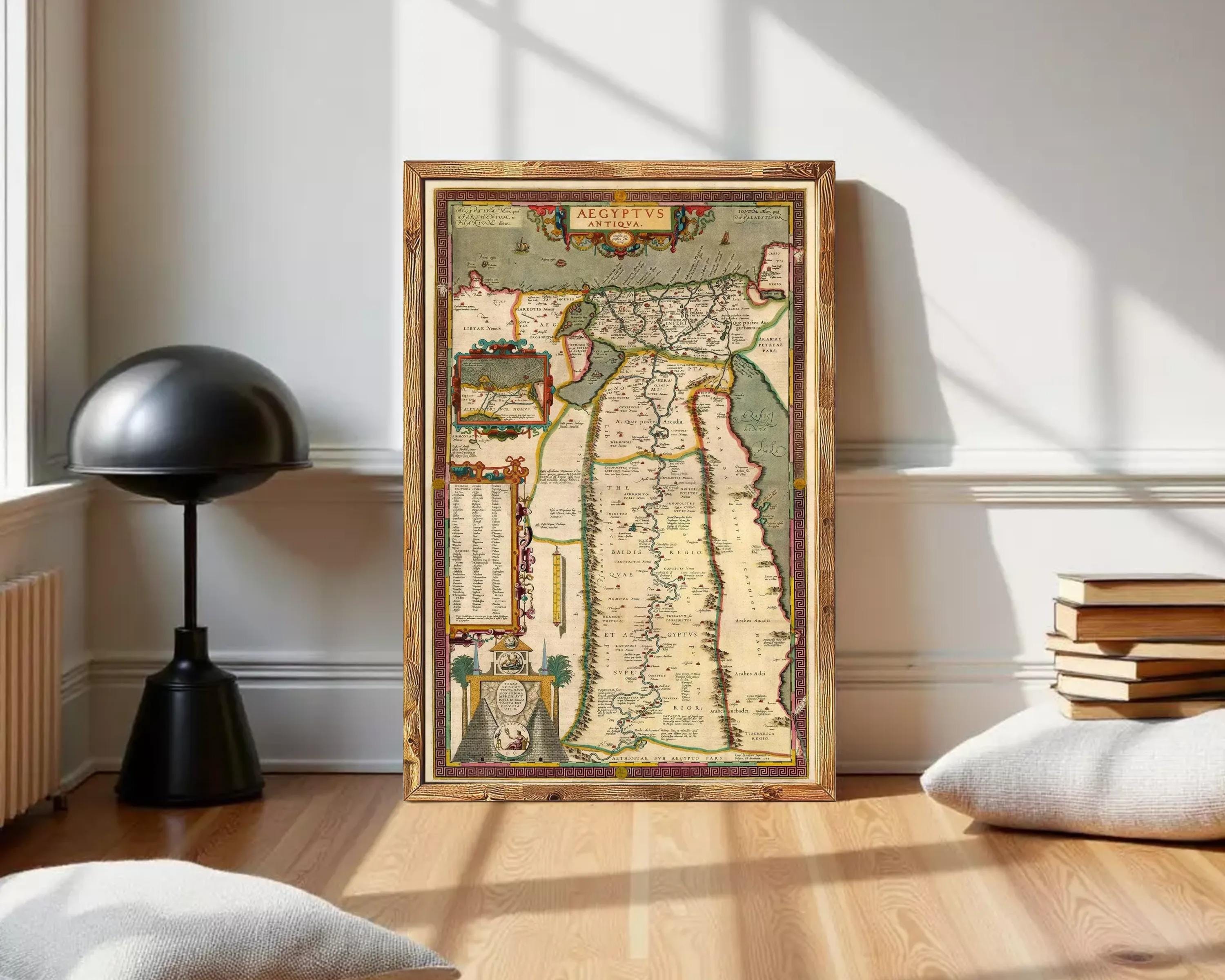 The image is a framed antique map of the Middle East and North Africa, featuring detailed geographical information and labels.