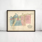 The image is a framed map of Utica, New York, depicting the city's streets and neighborhoods.