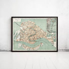 The image is a framed vintage map of Venice, Italy, depicting the city's streets, canals, and surrounding areas.