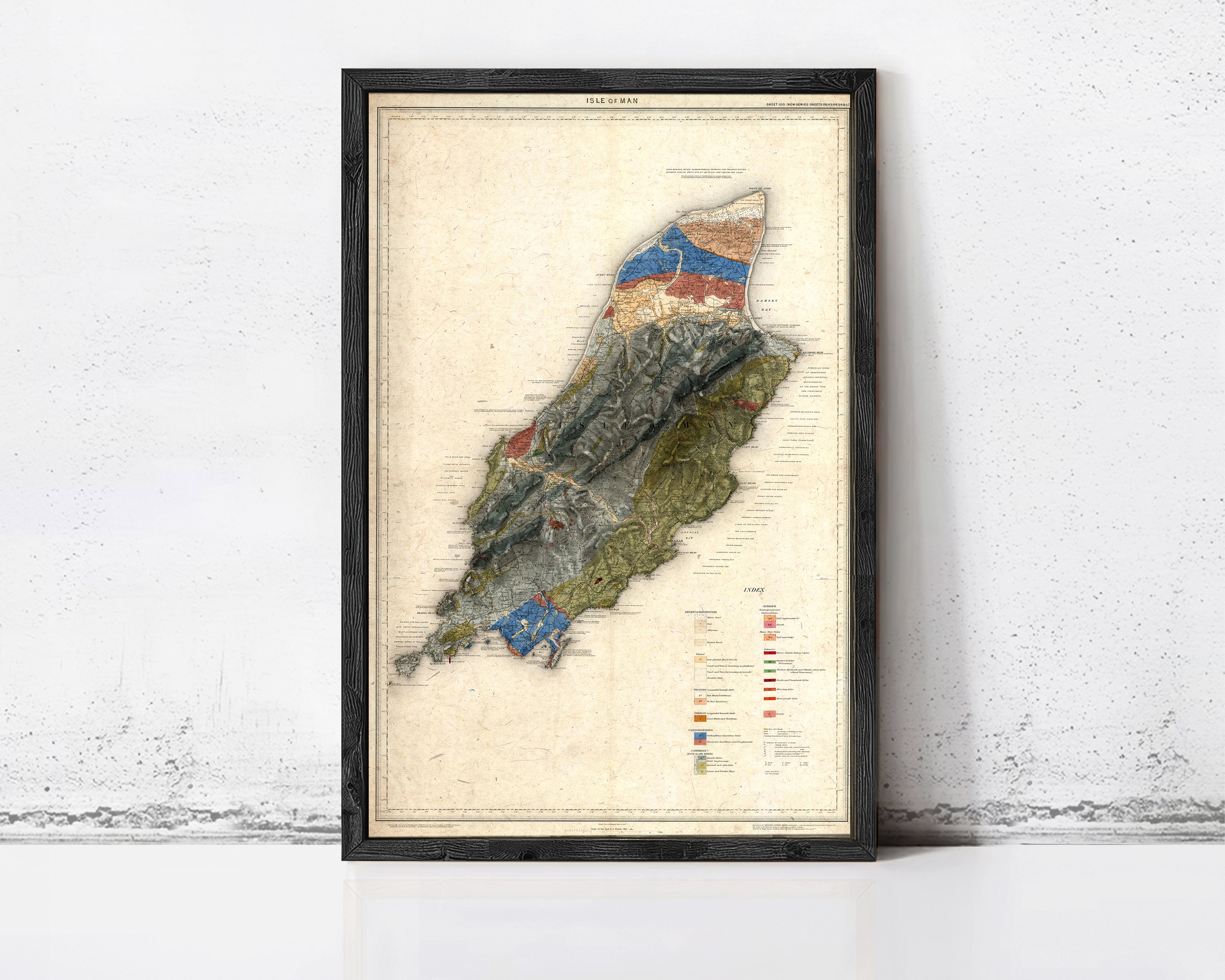 The image is a framed map of a region, likely a country or state, with various colored sections representing different areas or zones.