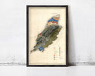 The image is a framed map of a region, likely a country or state, with various colored sections representing different areas or zones.