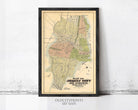 The image is a framed vintage map of Jersey City, New Jersey, depicting the city's layout and surrounding areas.
