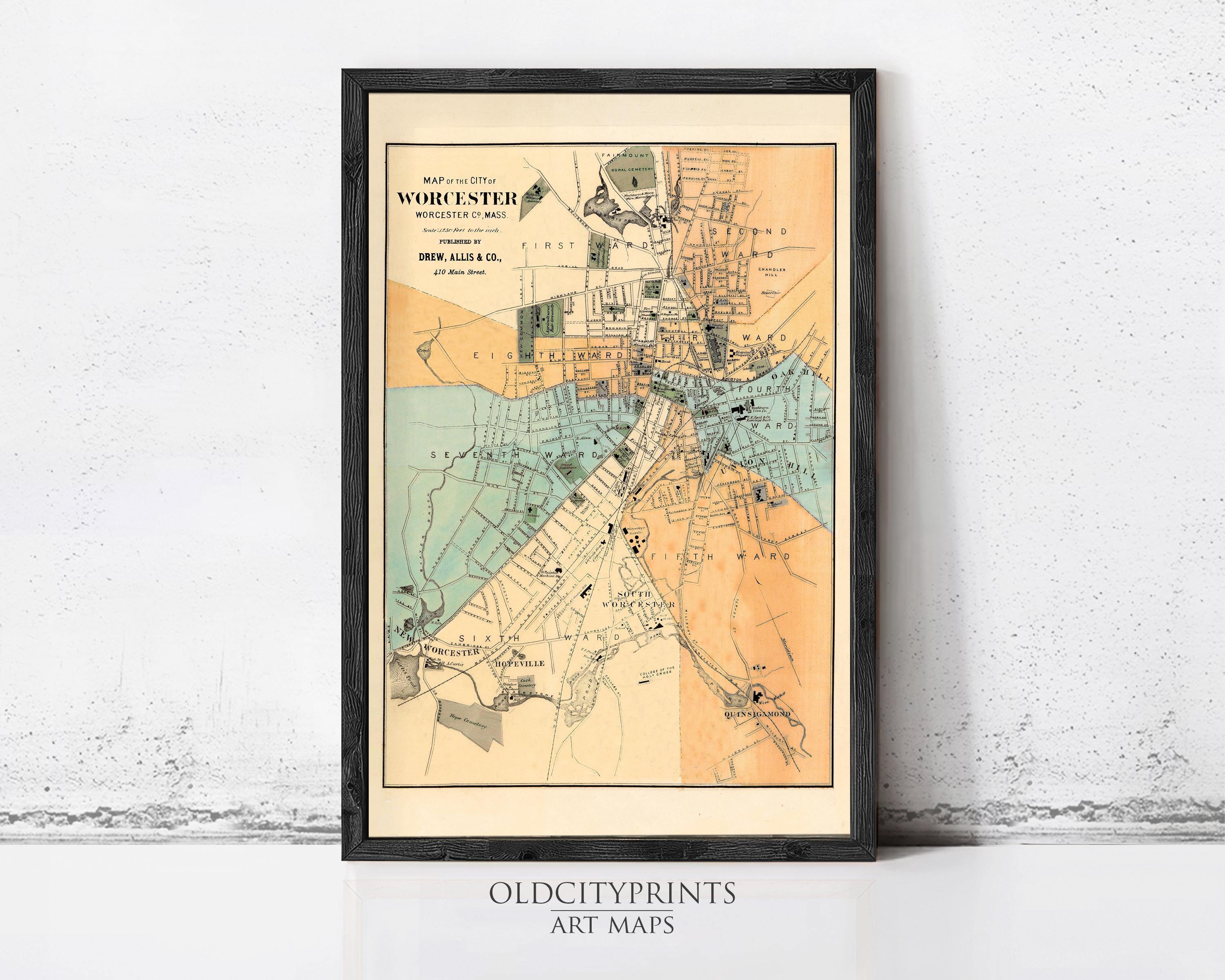 The image is a framed vintage map of the city of Winchester, England, dated 1853.