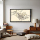 The image is a framed vintage map of Paris, France, depicting the city's layout and surrounding areas.