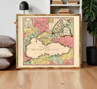 The image is a framed vintage map of the Mediterranean region, depicting various countries and geographical features.