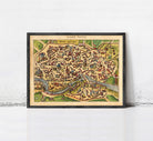 The image is a framed vintage map of Rome, Italy, depicting the city's layout and surrounding areas.