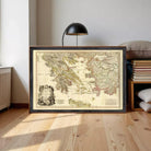 The image is a framed antique map of the Mediterranean region, depicting the Ionian Sea and the Greek islands.
