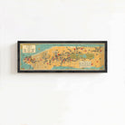 The image is a framed map of New York City, depicting various landmarks and locations within the city.