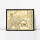 The image is a framed vintage map of Cincinnati, Ohio, showing the city's streets and surrounding areas.