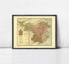 The image is a framed vintage map of the region of Gerona, showing various geographical features and locations.