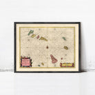 The image is a framed map of the Hawaiian Islands, which is a collection of islands located in the Pacific Ocean.