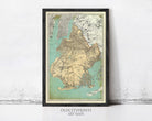 The image is a framed vintage map of New York City, New Jersey, and parts of Connecticut, depicting the city's streets and surrounding areas.