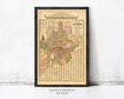 The image is a framed vintage map of a city, likely Ashkenaz, with detailed street and area labels.