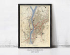 The image is a framed map of Cairo, Egypt, depicting the city's streets, landmarks, and waterways.