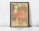 The image is a framed vintage map of Rome, Italy, depicting the city's layout and surrounding areas.