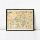 The image is a framed historical map of a region, likely depicting a city or town.
