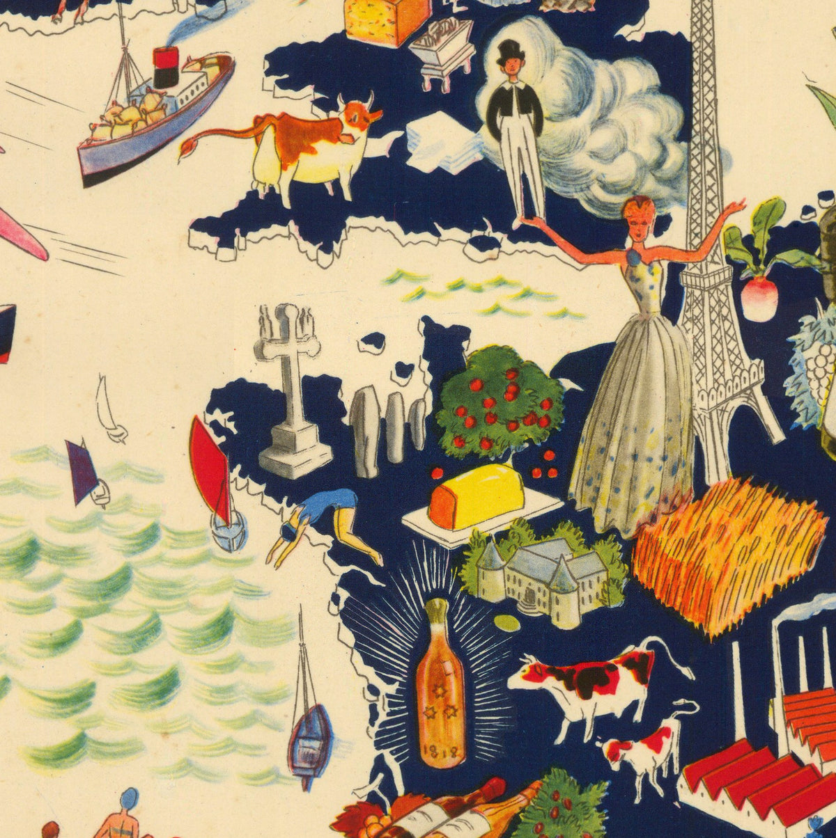 a painting of a woman in a dress surrounded by other people