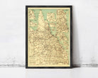 The image is a framed vintage map of the Northern Territory of Australia, showing the extensive road network and surrounding areas.