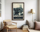 A framed vintage travel poster depicting the city of Silesia, Germany, with the city's iconic landmarks such as St. Peter's Basilica and the Neckar River in the background.