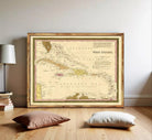 The image is a framed vintage map of West Indies, showing the Caribbean Sea and surrounding islands.