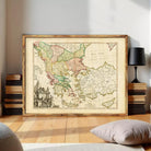 The image is a framed antique map of Europe, Asia, and the Middle East, depicting the geographical layout and boundaries of the regions during the time period when the map was created.
