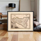 The image is a framed antique map of Italy, depicting the country's geographical layout and boundaries.