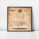 The image is a framed vintage map of Toronto, Canada, depicting the city's layout and surrounding areas.