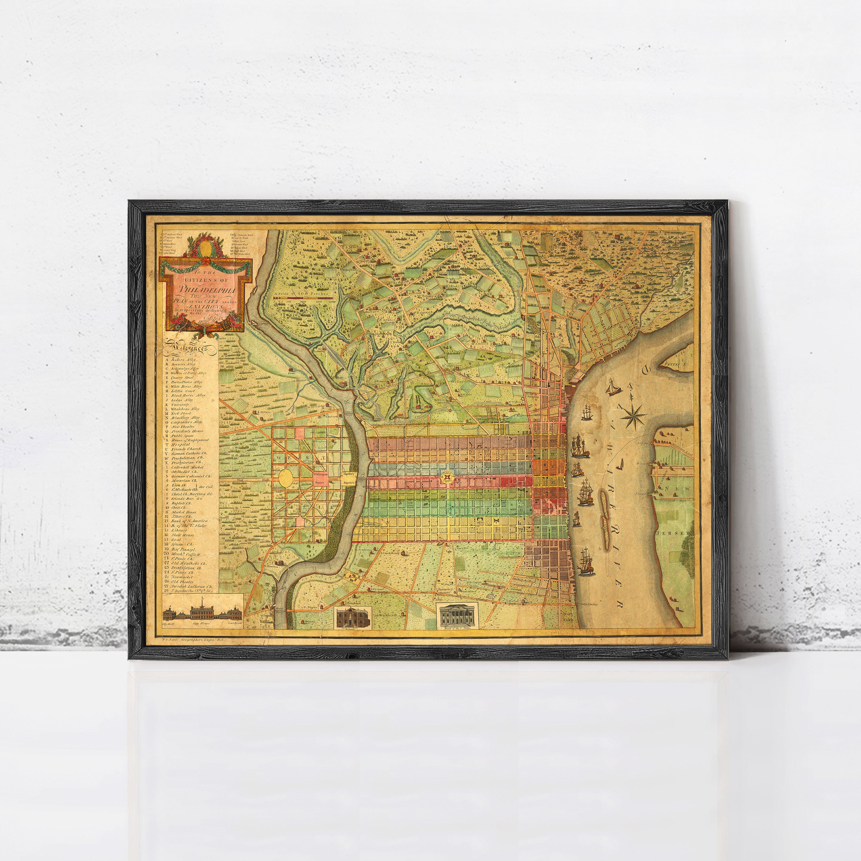 The image is a framed antique map of Washington, D.C.