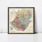 The image is a framed map of Guatemala, depicting the country's geographical layout and boundaries.