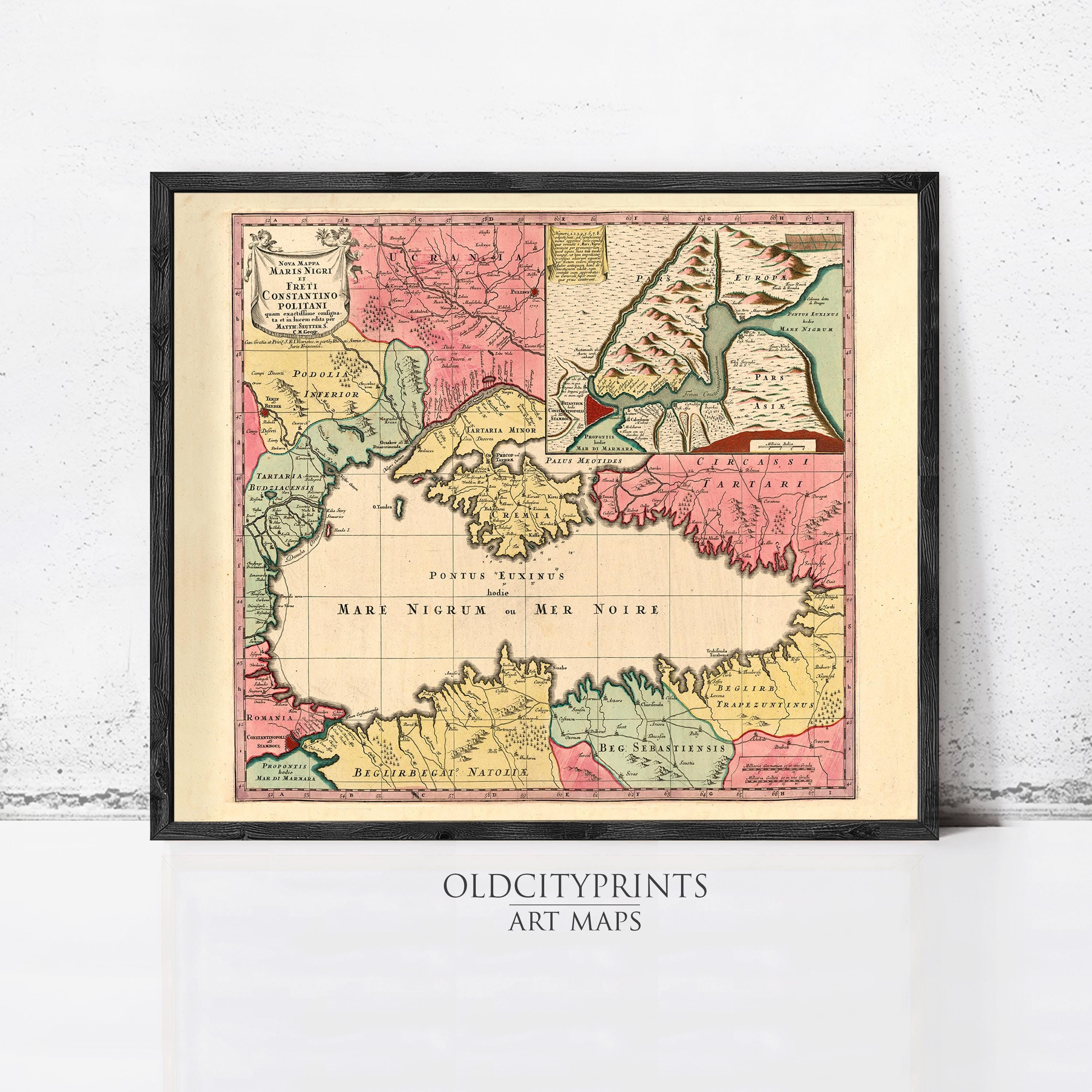 The image is a framed vintage map of Turkey, depicting the country's geographical layout and boundaries.
