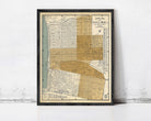 A framed map of Santa Monica, Los Angeles County, California, depicting the city's layout and surrounding areas.