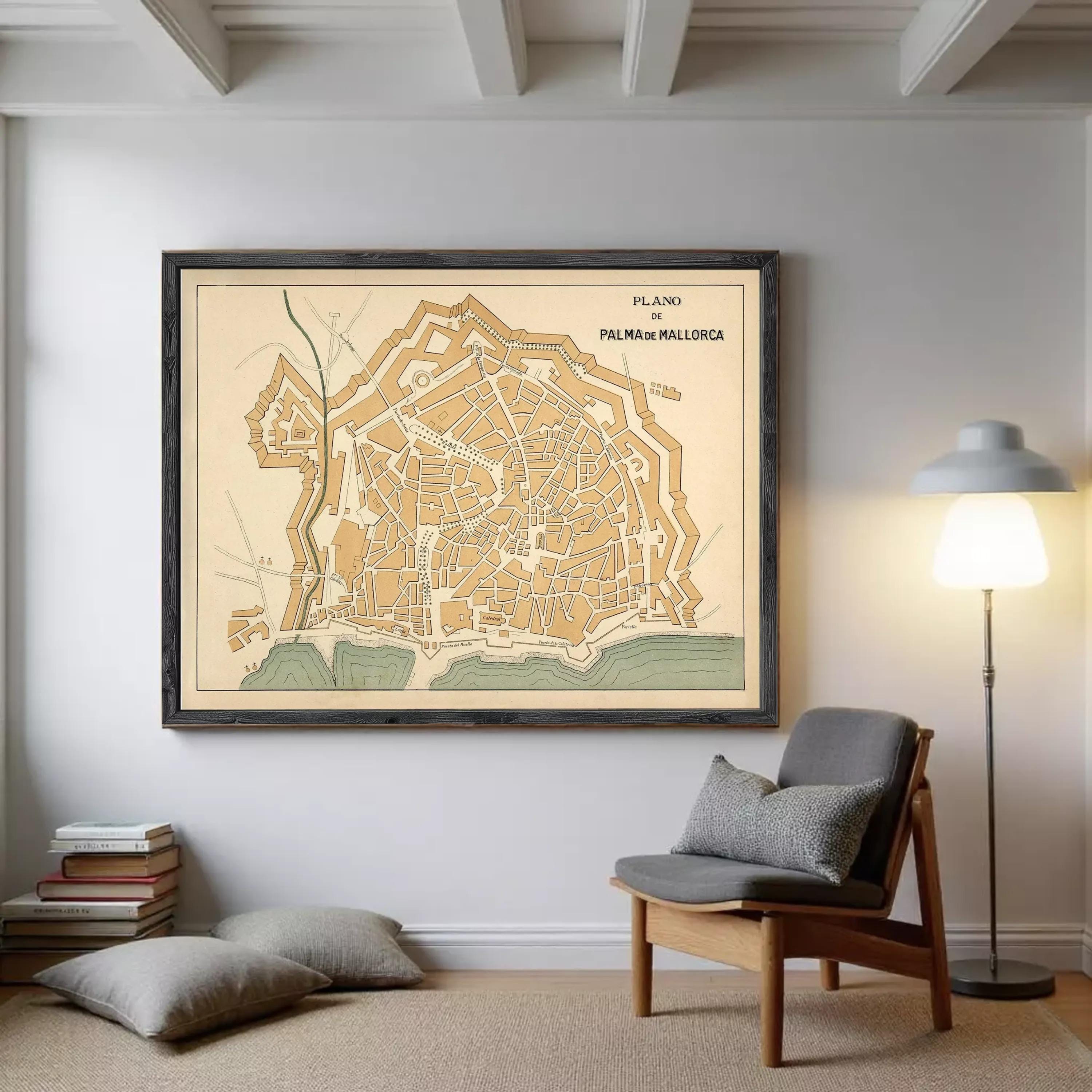 The image is a framed map of the city of Palma de Mallorca, Spain.