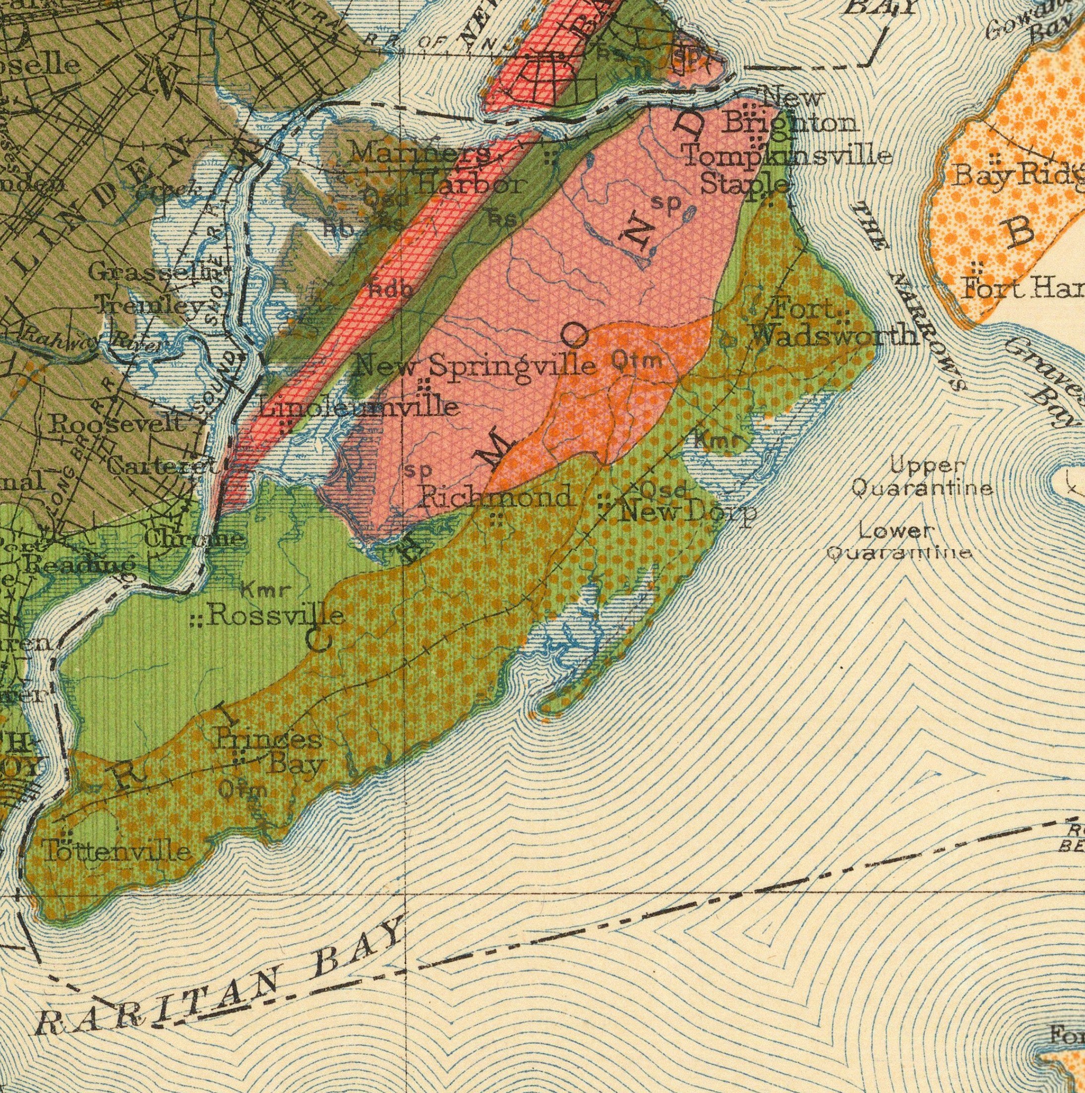 The image is a vintage geological map of the Bay of Fundy, Maine, showing the various layers of the ocean floor and the surrounding land formations.
