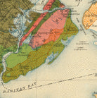 The image is a vintage geological map of the Bay of Fundy, Maine, showing the various layers of the ocean floor and the surrounding land formations.