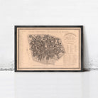 The image is a framed map of a city, likely in Italy, with detailed street names and labels.