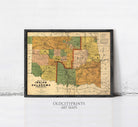 The image is a framed vintage map of the Indian reservations in Oklahoma, depicting the state's territorial boundaries and the locations of the reservations.