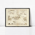 The image is a framed historical map depicting various geographical features and locations.