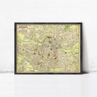 The image is a framed vintage map of Nuremberg, Germany, depicting the city's streets, landmarks, and surrounding areas.