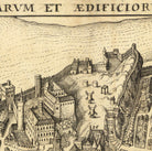 The image is a detailed map of a city, featuring various buildings, structures, and landmarks. The map is in black and white and appears to be from the 16th century.