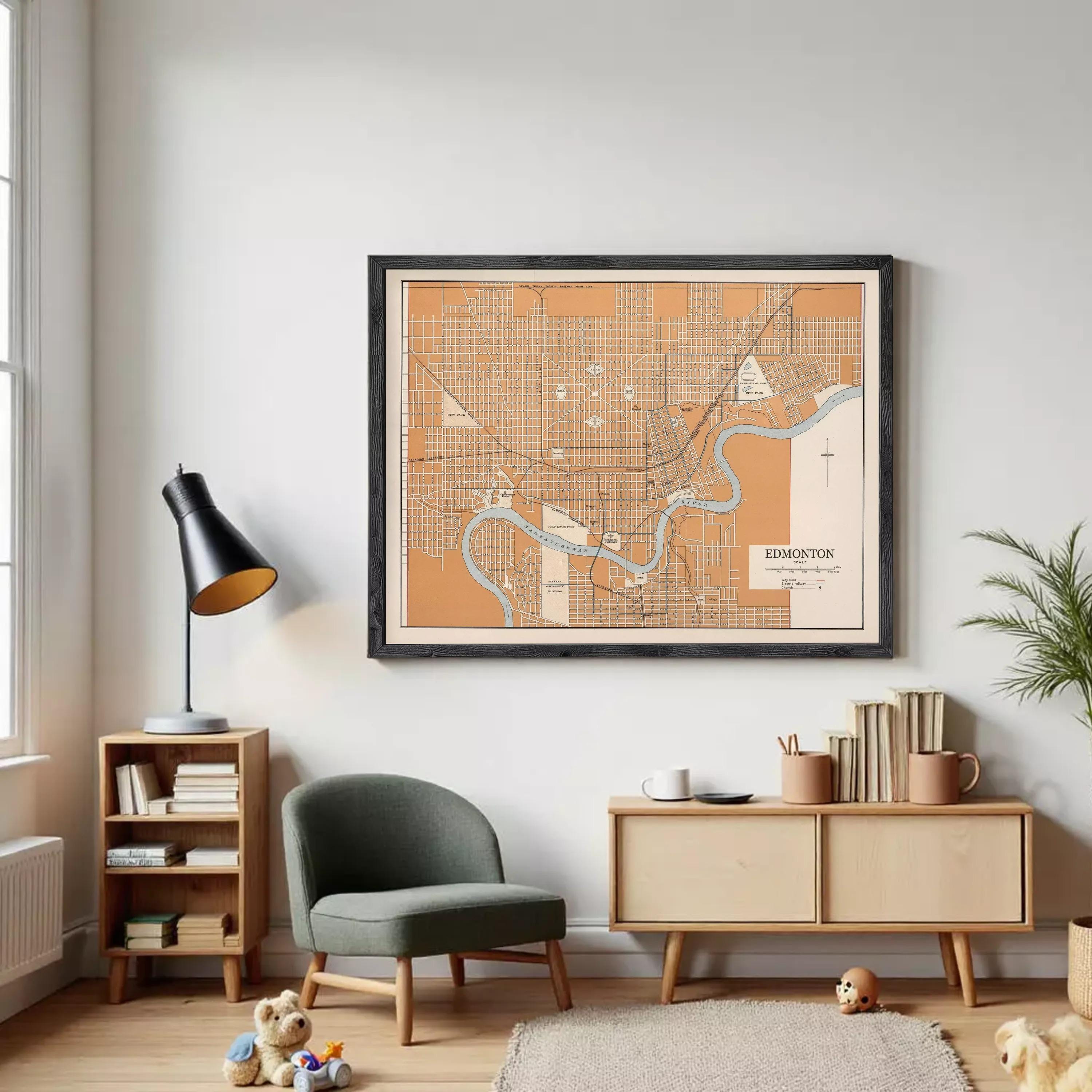 The image is a framed map of the city of Edmonton, Canada.