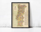 The image is a framed map of Portugal, showing the country's geographical layout and boundaries.