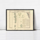 The image is a framed vintage map of the Maldives and Laquesdines, depicting the archipelago region in the Indian Ocean.