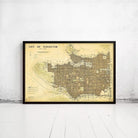 The image is a framed vintage map of the city of Vancouver, Canada.