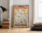 The image is a framed poster depicting various airplanes and ships, with a focus on the American military.