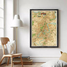 The image is a framed vintage map of a city, likely Birmingham, with various streets, landmarks, and rivers depicted.