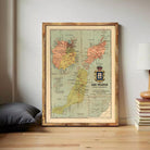 The image is a framed vintage map of the Iberian Peninsula, showing the various islands and coastal areas of the region.
