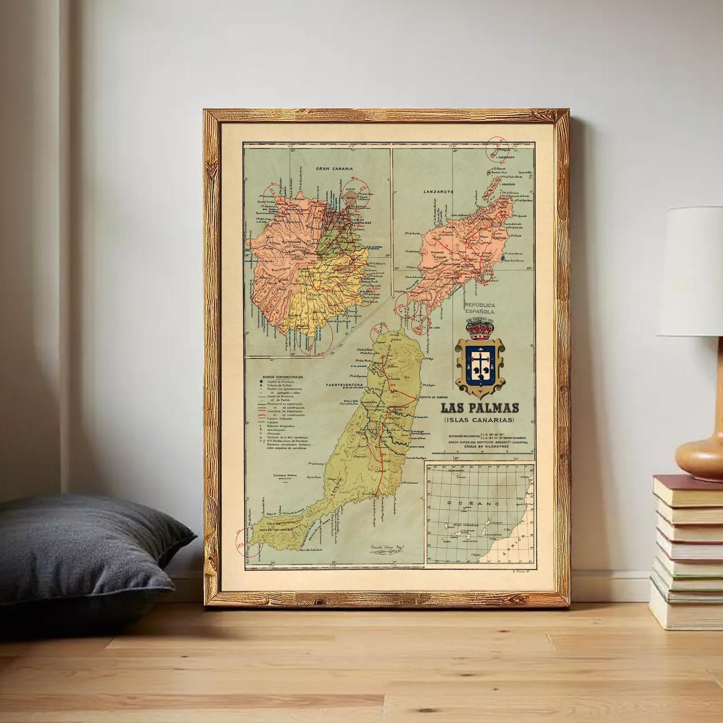 The image is a framed vintage map of the Iberian Peninsula, showing the various islands and coastal areas of the region.