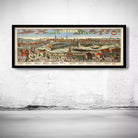 The image is a framed painting or illustration of a cityscape, depicting a city with buildings, roads, and other urban elements.